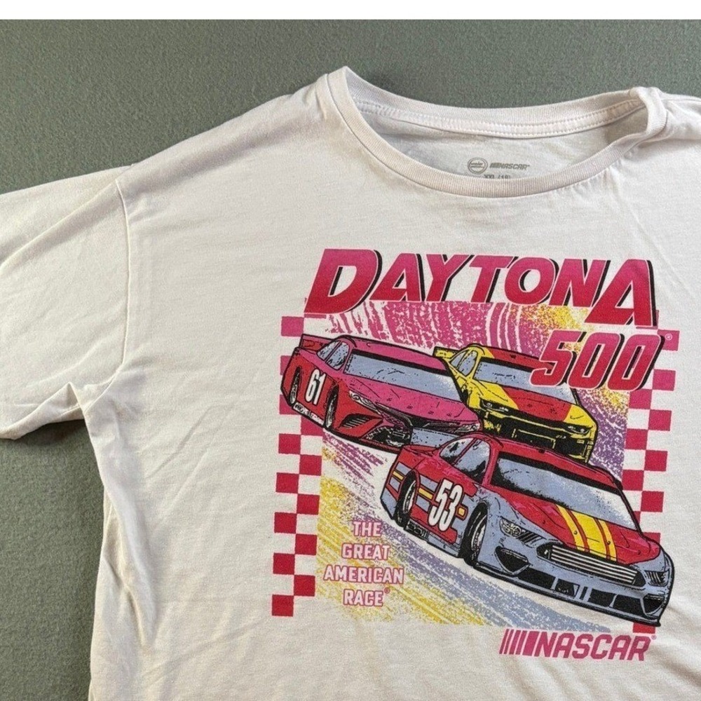 NASCAR Daytona 500 Graphic Tee Boys XXL 18 White Racing T-Shirt Wonder Nation